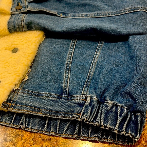 Veveret Faux Fur Hooded Denim Jacket Size Large Blue Collared Neckline Sherpa - Picture 8 of 15